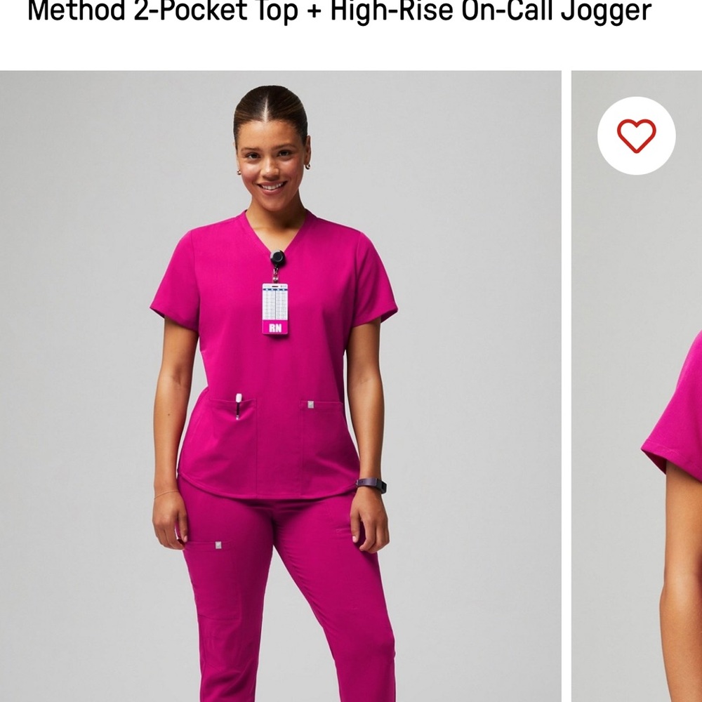 Fabletics Hibiscus Pink 2-Pocket Top and High-Rise Jogger Scrub set